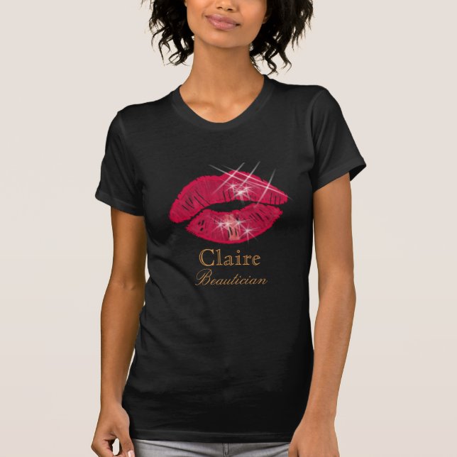 Beautician glühend funkelnde rote Lippen T-Shirt (Vorderseite)