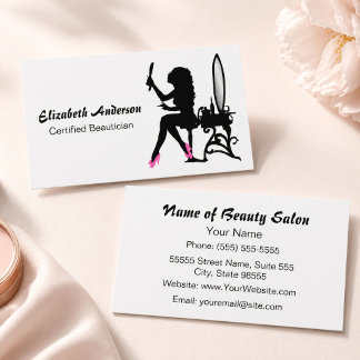Beautician Pink und Black Girly Girl Haar Stylist Visitenkarte