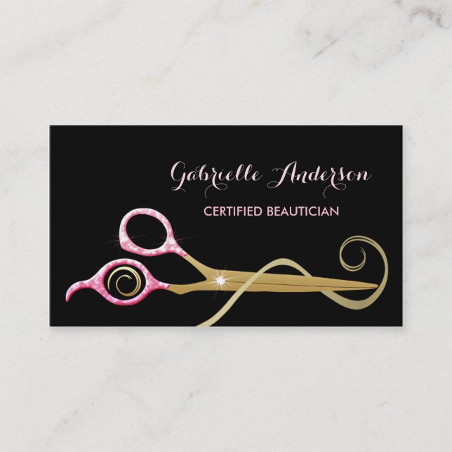 Beautician Pink und Black IMITATS Glitz Schere Visitenkarte (Vorderseite)
