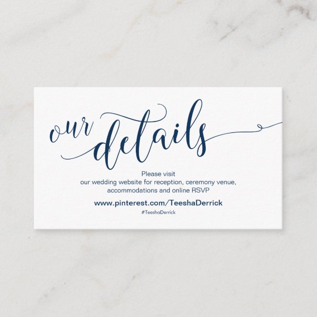 Beautifu Navy Blue, Website für Hochzeiten Details Begleitkarte (Vorderseite)