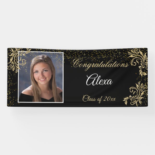 Beautiful Abschluss Gold Glitzer Confetti Banner (Horizontal)