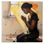 Beautiful Abstract African=American Woman Praying Fliese<br><div class="desc">Faith and hope tile. A beautiful scene of an African-American woman praying as the sun beams in on her through the windows inspiring hope.</div>