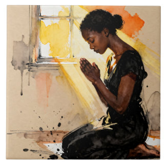 Beautiful Abstract African=American Woman Praying Fliese