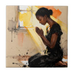 Beautiful Abstract African=American Woman Praying Fliese<br><div class="desc">Faith and hope tile. A beautiful scene of an African-American woman praying as the sun beams in on her through the windows inspiring hope.</div>