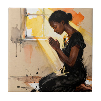 Beautiful Abstract African=American Woman Praying Fliese