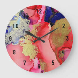 Beautiful Abstract Gold Red Blue Purple Große Wanduhr
