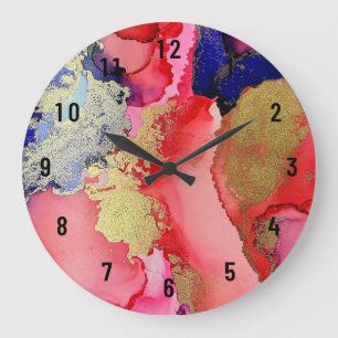 Beautiful Abstract Gold Red Blue Purple Große Wanduhr