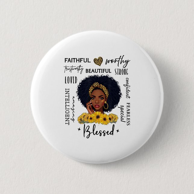 Beautiful African American Black Woman Sunflower L Button (Vorderseite)
