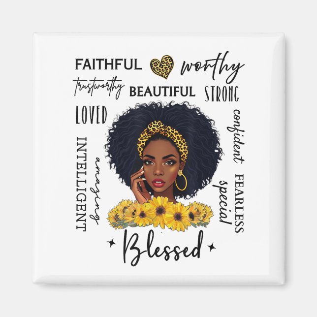 Beautiful African American Black Woman Sunflower L Magnet (Vorne)