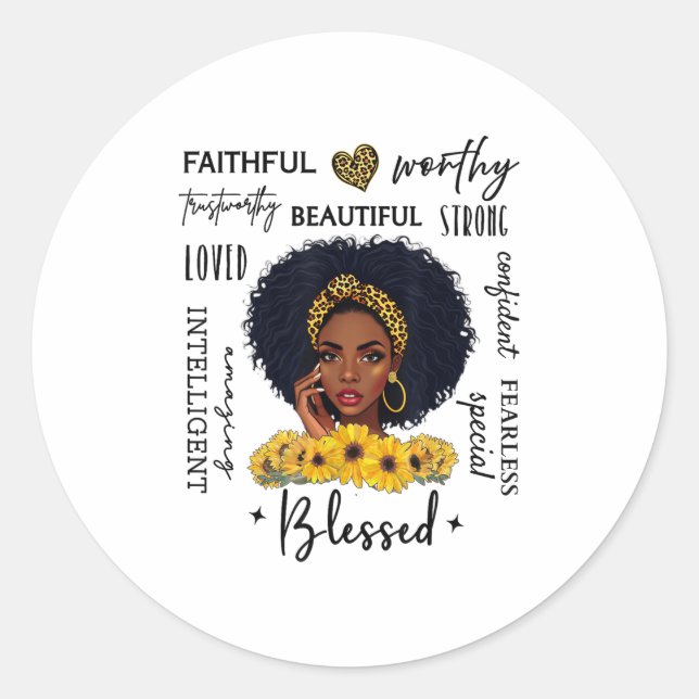 Beautiful African American Black Woman Sunflower L Runder Aufkleber (Vorderseite)