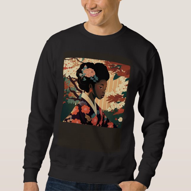 Beautiful African Asian woman in kimono Afro Asian Sweatshirt (Vorderseite)
