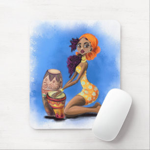 Beautiful African Drummer Girl - Happy Music Party Mousepad