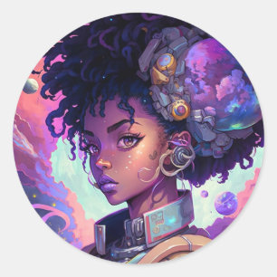 Beautiful Afro Hair Girl Runder Aufkleber