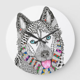 Beautiful and Colorful Siberian Husky Clock Große Wanduhr