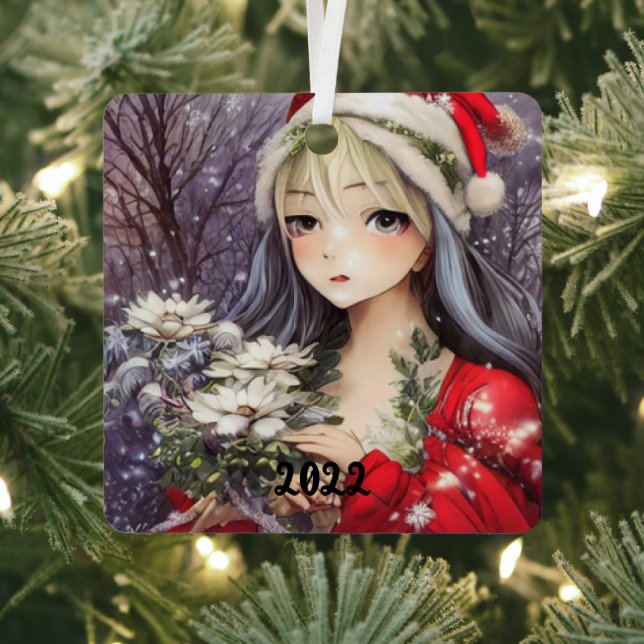 Beautiful Anime Christmas Girl Ornament Aus Metall (InSitu)