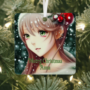 Beautiful Anime Christmas Girl Ornament Aus Metall