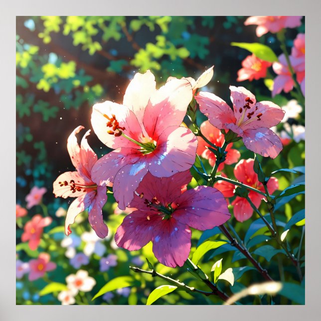 Beautiful anime flowers illustration poster (Vorne)