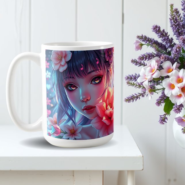 Beautiful Anime Girl Glitchcore Floral Kaffeetasse (Von Creator hochgeladen)