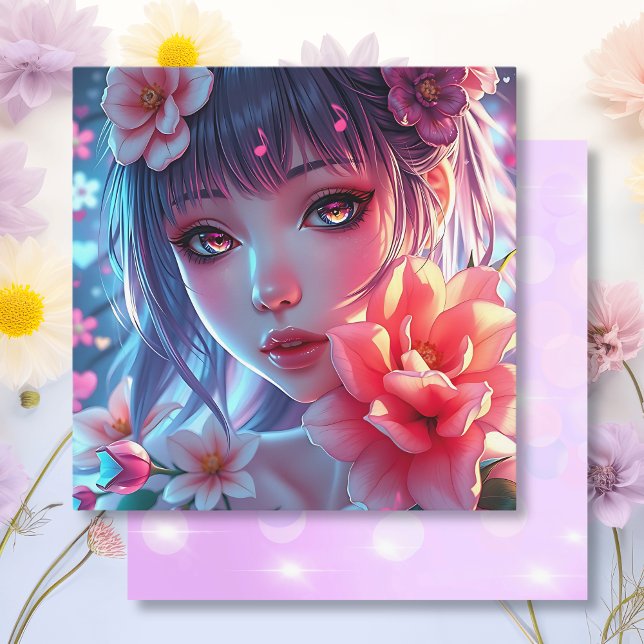 Beautiful Anime Girl Glitchcore Floral Karte (Von Creator hochgeladen)