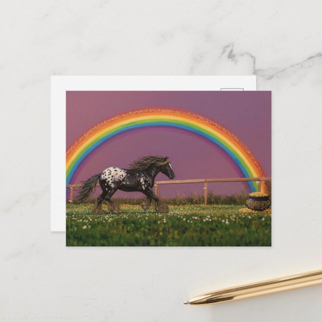 Beautiful Appaloosa at the Rainbow Postkarte (Vorderseite/Rückseite Beispiel)