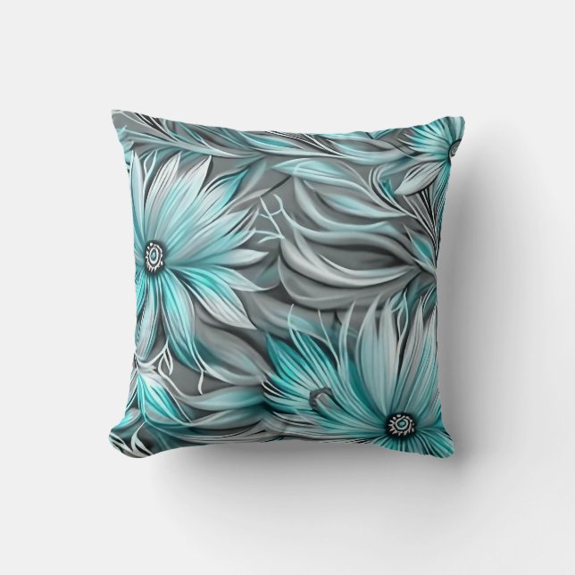 Beautiful Aquamarin Floral Print Kissen (Vorderseite)