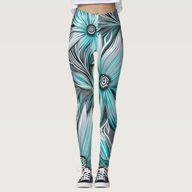 Beautiful Aquamarin Floral Print Leggings (Vorderseite)
