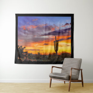Beautiful Arizona Sunset Saguaro und Cholla Cactus Wandteppich