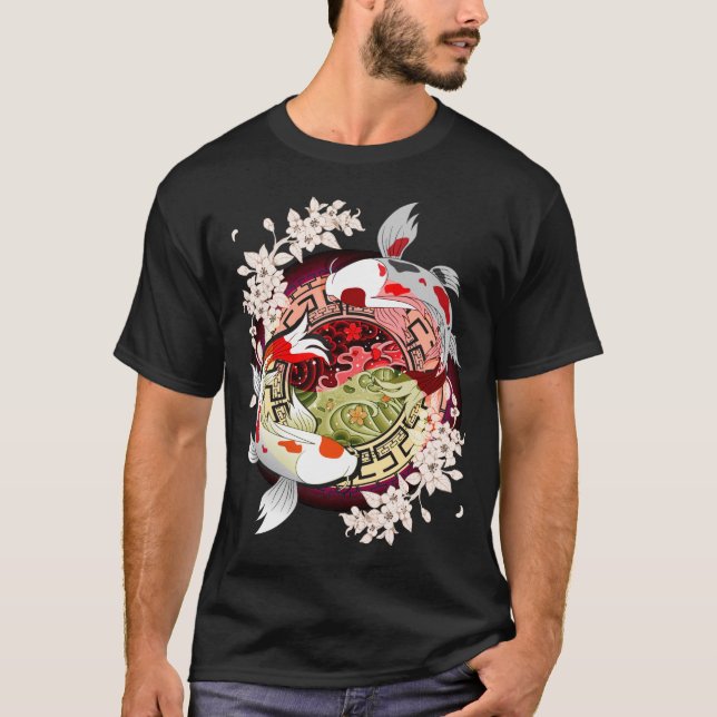 Beautiful Art japanische Blume Koi Fish T-Shirt (Vorderseite)