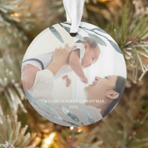 Beautiful Baby's First Christmas Blue Foto Ornament