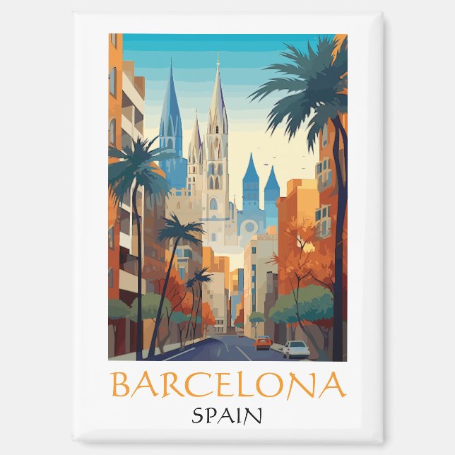 Beautiful Barcelona Spain Retro Vintage Travel Magnet (Vorderseite)