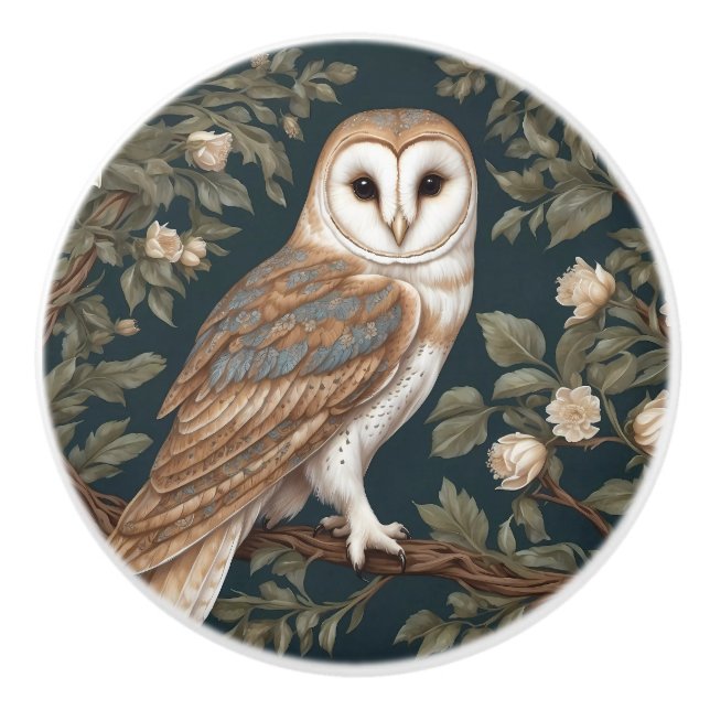 Beautiful Barn Owl William Morris Inspiriert Keramikknauf (Vorderseite)