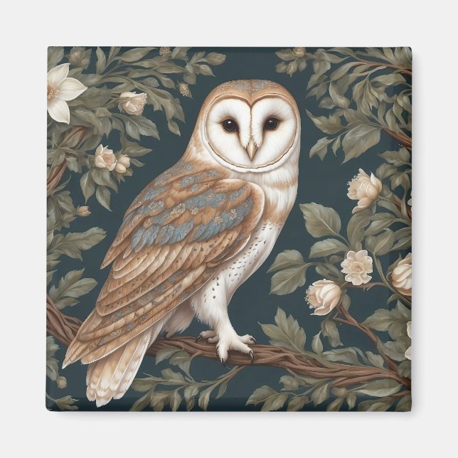 Beautiful Barn Owl William Morris Inspiriert Magnet (Vorne)