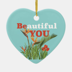 Beautiful Be You Monogram Orange Garden Floral Keramik Ornament