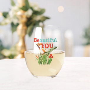 Beautiful Be You Monogram Orange Garden Floral Weinglas Ohne Stiel