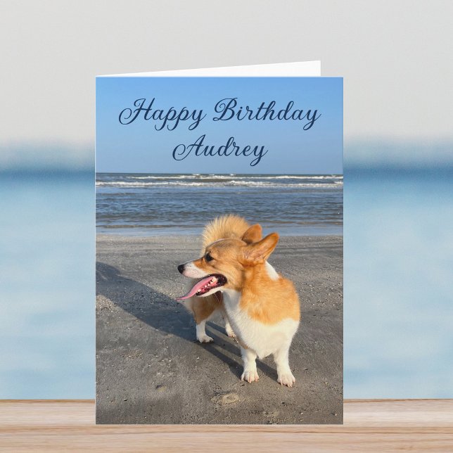 Beautiful Beach Corgi Custom Happy Birthday Karte (Von Creator hochgeladen)