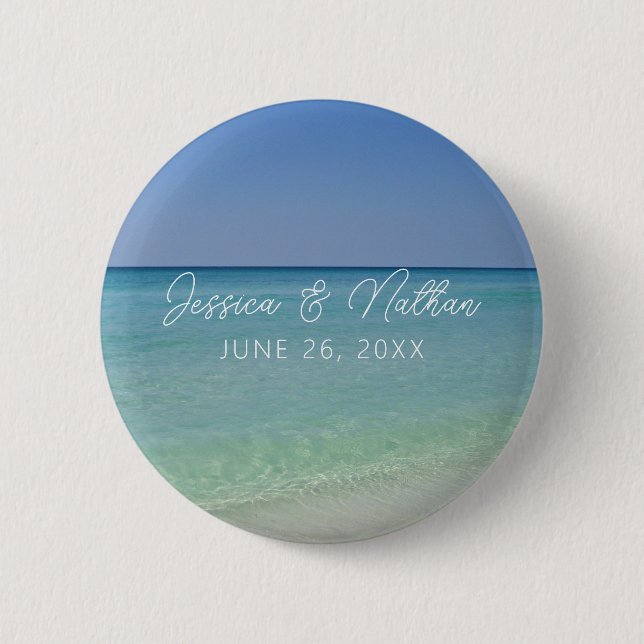 Beautiful Beach Horizon Custom Wedding Gefallen Button (Vorderseite)