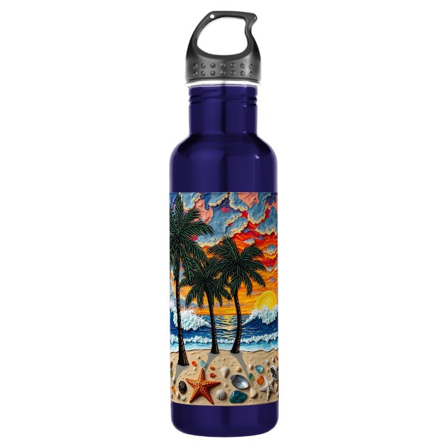 Beautiful Beach Scene with Palm Trees   Edelstahlflasche (Vorderseite)