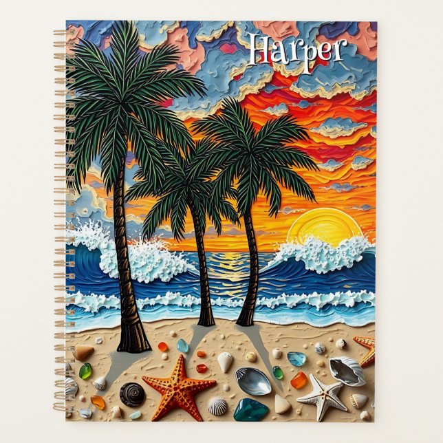 Beautiful Beach Scene with Palm Trees Personalized Planer (Vorderseite)