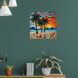 Beautiful Beach Scene with Palm Trees Poster