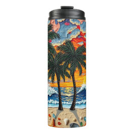 Beautiful Beach Scene with Palm Trees   Thermosbecher