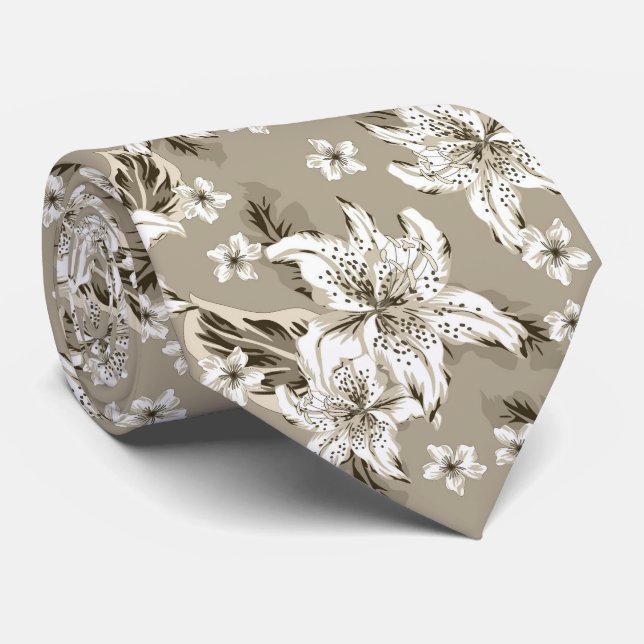 Beautiful beige flower pattern krawatte (Gerollt)