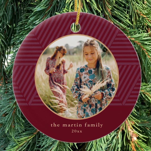 Beautiful Berry Geometric Pattern Foto Weihnachten Keramik Ornament (Von Creator hochgeladen)