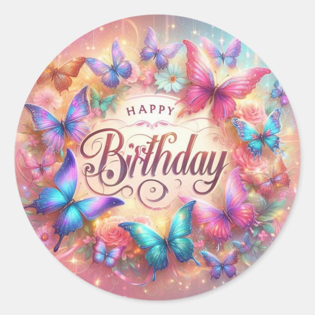 Beautiful Birthday Sticker Butterfly Design (Vorderseite)
