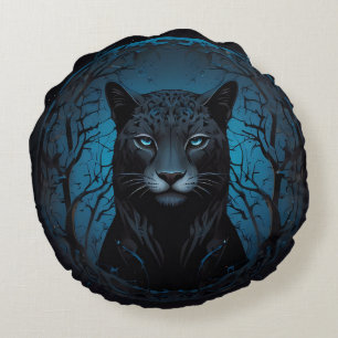 Beautiful Black Blue mit Augen Wild Leopard Rundes Kissen