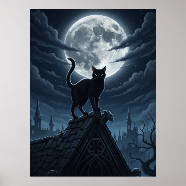 Beautiful Black Cat Sitting In The Clouds Poster (Vorne)