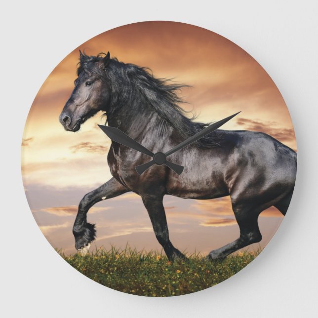 Beautiful Black Horse Große Wanduhr (Vorderseite)