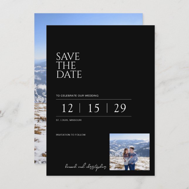 Beautiful Black & White Wedding Save The Date (Vorne/Hinten)