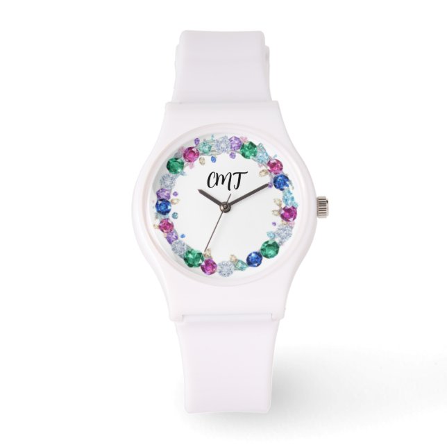 Beautiful Bling Monogram - Gem faced Armbanduhr (Vorderseite)