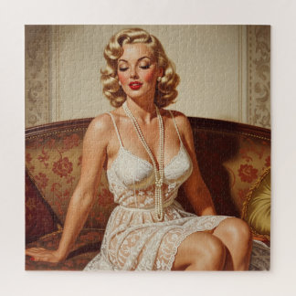 Beautiful blonde pin-up 50's art