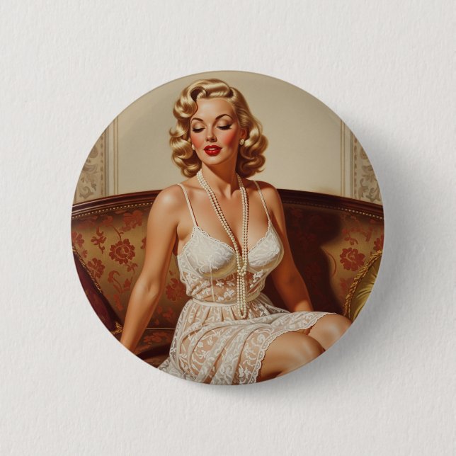 Beautiful blonde pin-up 50's art button (Vorderseite)